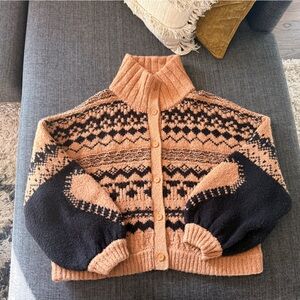 Anthropologie Black and Tan Patterned Cardigan
